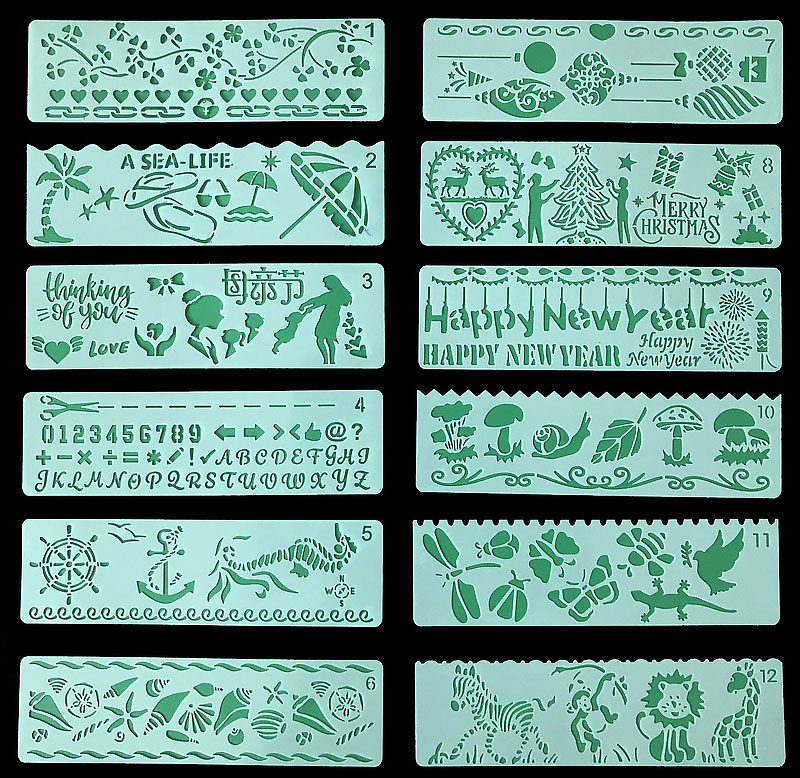 12 in 1 Kaart DIY Album Masking Spray Geschilderd Template Tekening Stencils Schilderen Scrapbooking Card Lace ruler 