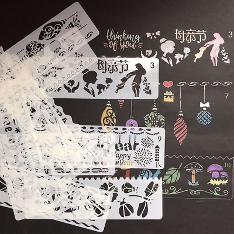 12 in 1 Kaart DIY Album Masking Spray Geschilderd Template Tekening Stencils Schilderen Scrapbooking Card Lace ruler 