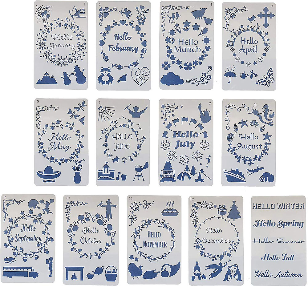 13 in 1 Kaart DIY Album Masking Spray Geschilderd Template Tekening Stencils Schilderen Scrapbooking Card Maand