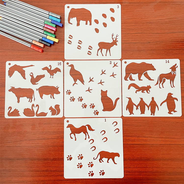 16 in 1 Kaart DIY Album Masking Spray Geschilderd Template Tekening Stencils Schilderen Scrapbooking Card Dieren