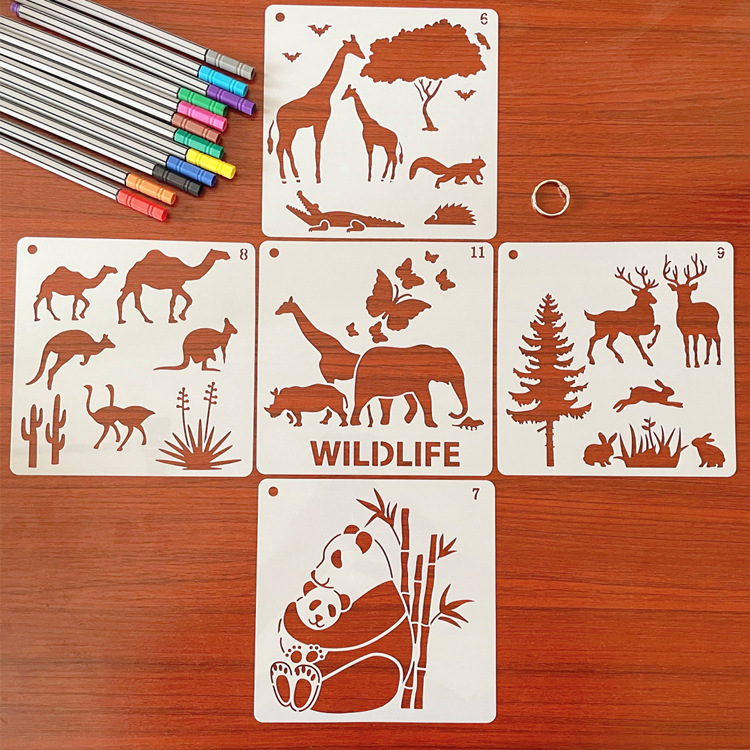 16 in 1 Kaart DIY Album Masking Spray Geschilderd Template Tekening Stencils Schilderen Scrapbooking Card Dieren