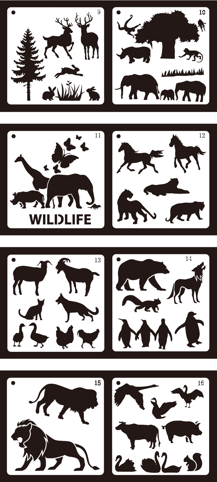 16 in 1 Kaart DIY Album Masking Spray Geschilderd Template Tekening Stencils Schilderen Scrapbooking Card Dieren