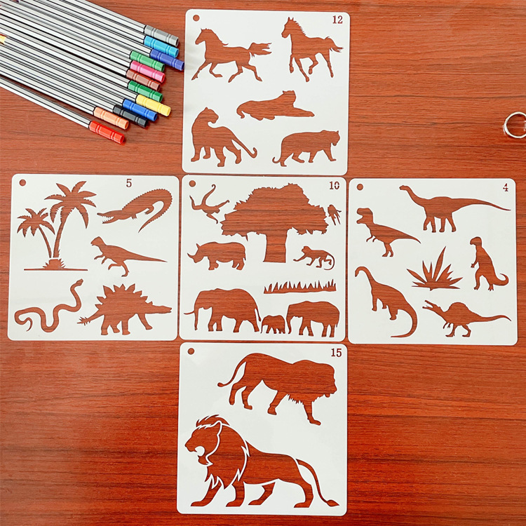 16 in 1 Kaart DIY Album Masking Spray Geschilderd Template Tekening Stencils Schilderen Scrapbooking Card Dieren