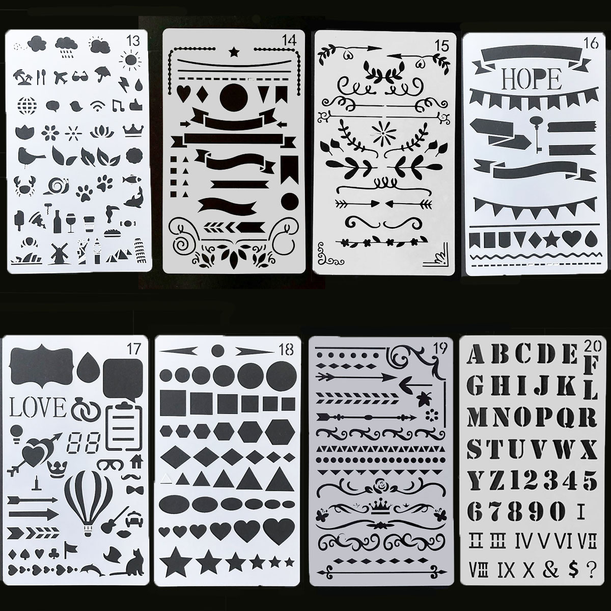 8 in 1 Kaart DIY Album Masking Spray Geschilderd Template Tekening Stencils Schilderen Scrapbooking Card 