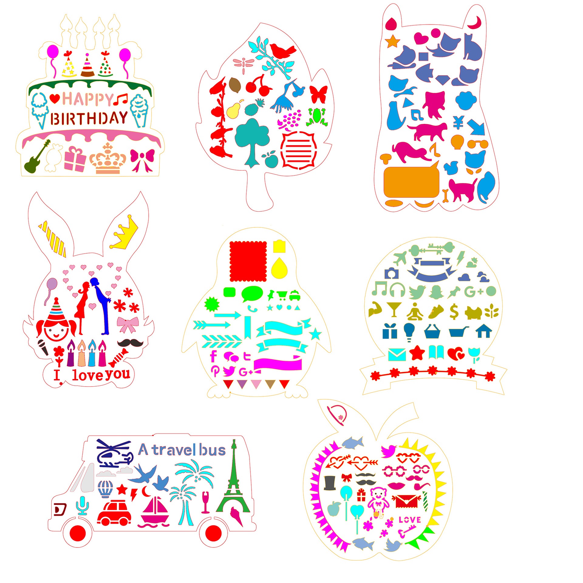 8 in 1 kleurrijk Kaart DIY Album Masking Spray Geschilderd Template Tekening Stencils Schilderen Scrapbooking Card 