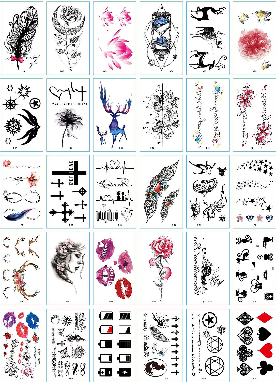 30 stuk Tattoo Sticker Gezicht Hand Mooie Body Art Nep Tatoo Tijdelijke Waterdichte Taty model I