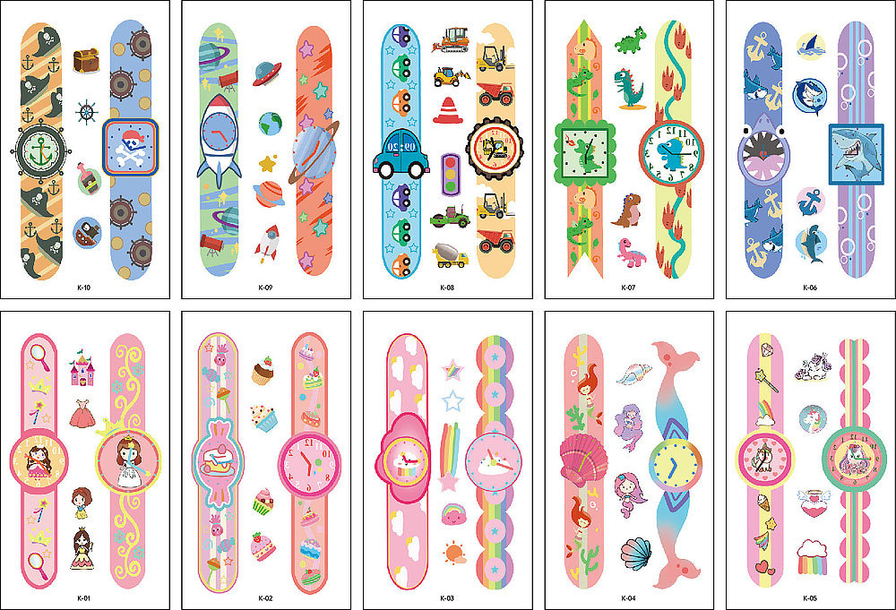 10 stuk Tattoo Sticker Gezicht Hand Cartoon Nep Tatoo Tijdelijke Waterdichte Taty model K Horloge