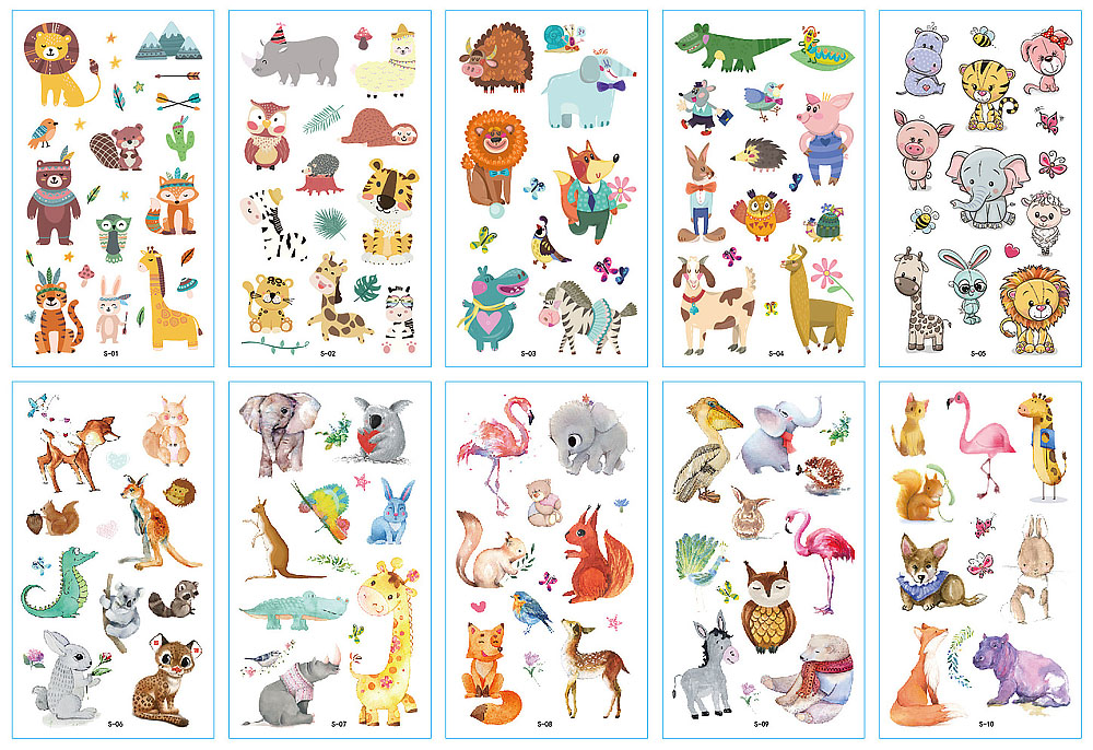 10 stuk Tattoo Sticker Gezicht Hand Cartoon Nep Tatoo Tijdelijke Waterdichte Taty model S Dier