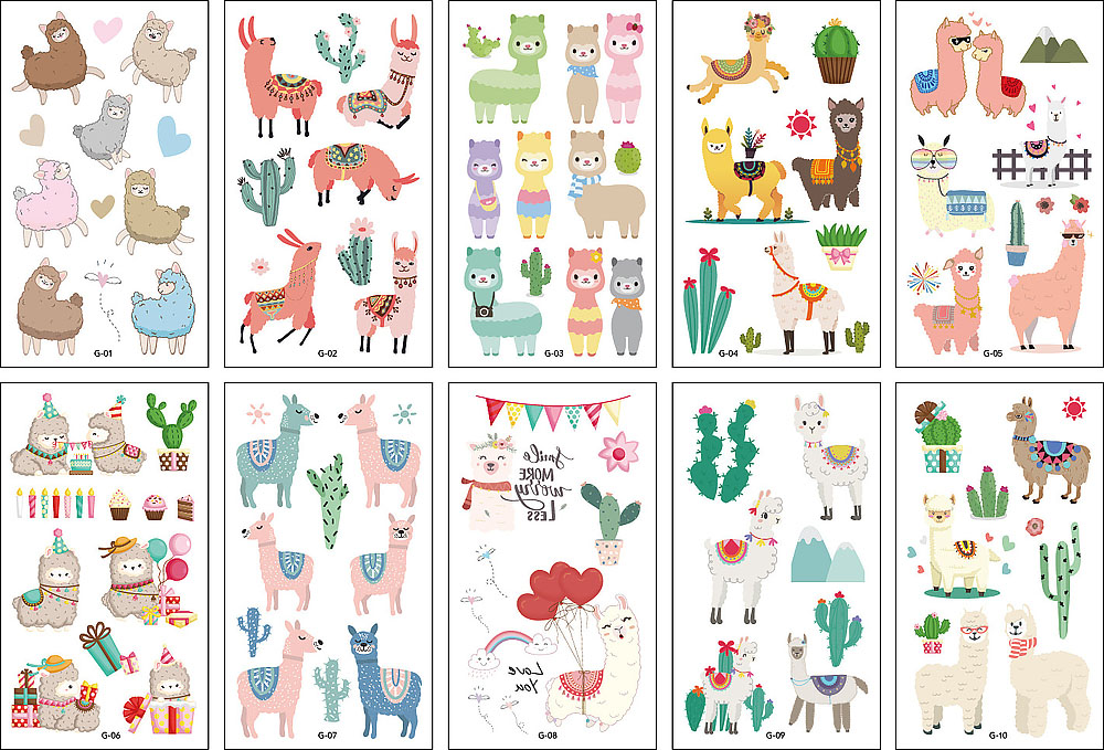 10 stuk Tattoo Sticker Gezicht Hand Cartoon Nep Tatoo Tijdelijke Waterdichte Taty model G Alpaca