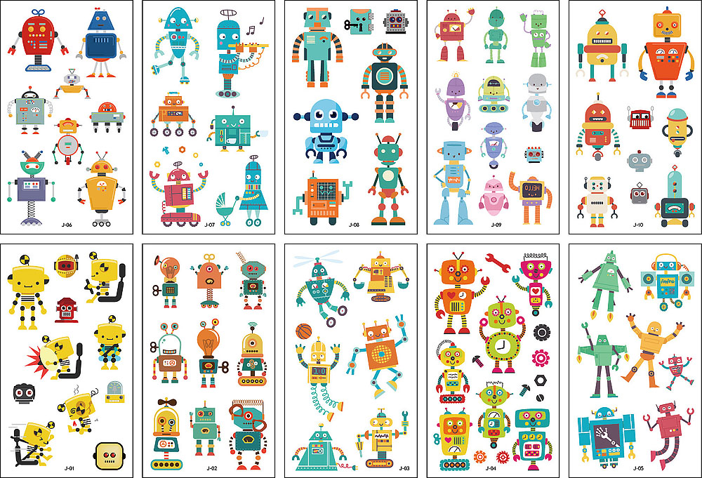 10 stuk Tattoo Sticker Gezicht Hand Cartoon Nep Tatoo Tijdelijke Waterdichte Taty model J Robot