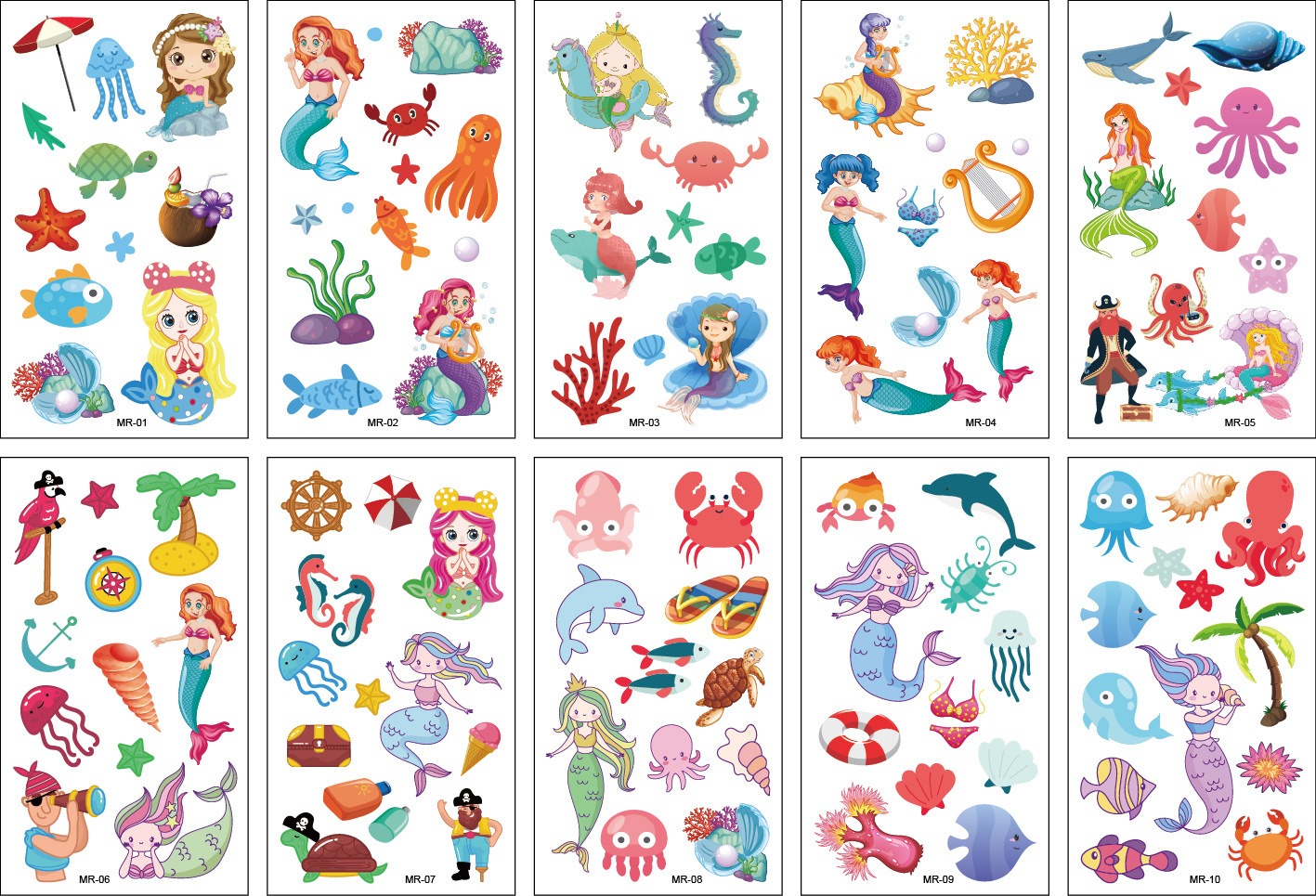 10 stuk Tattoo Sticker Gezicht Hand Cartoon Nep Tatoo Tijdelijke Waterdichte Taty model MR Meermin