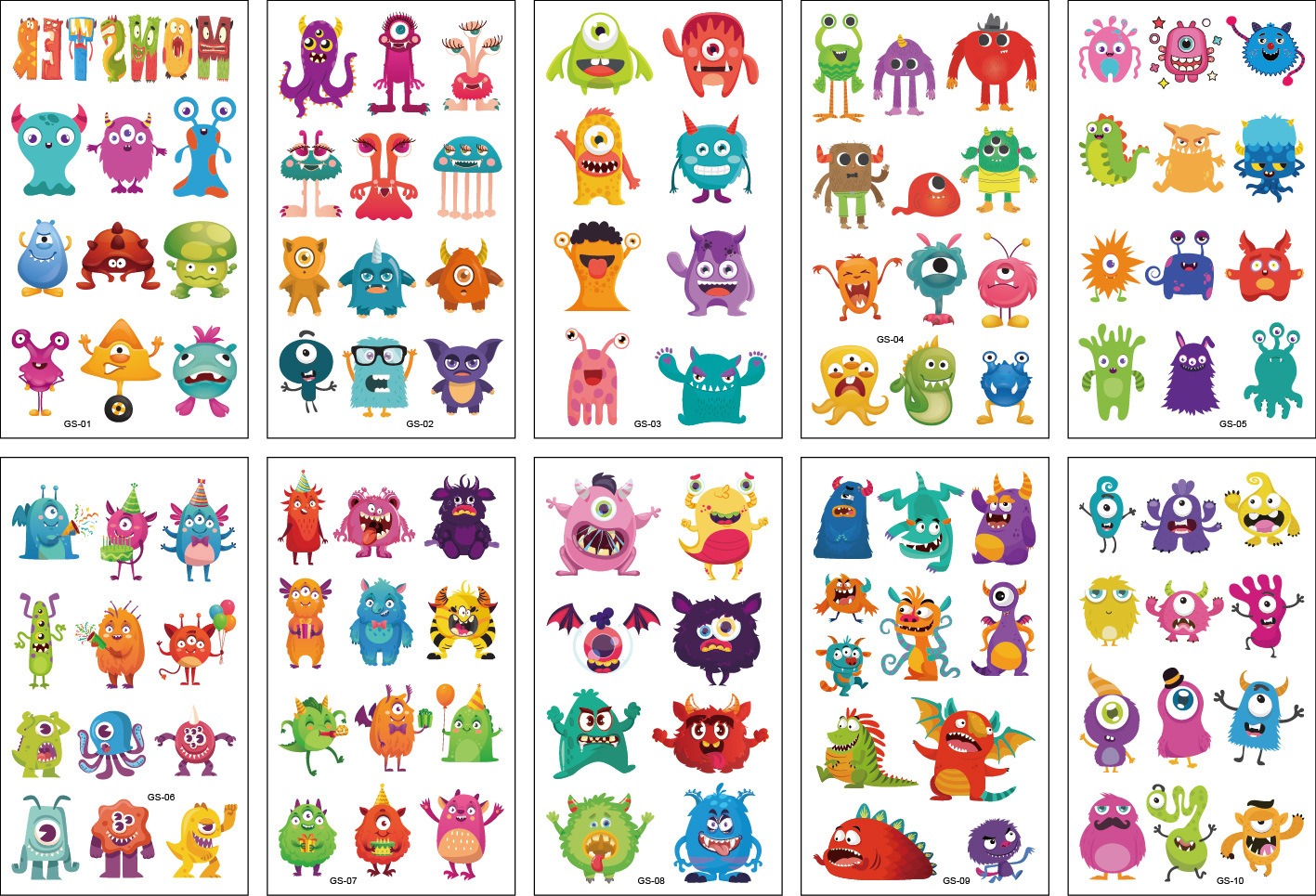 10 stuk Tattoo Sticker Gezicht Hand Cartoon Nep Tatoo Tijdelijke Waterdichte Taty model GS Monster