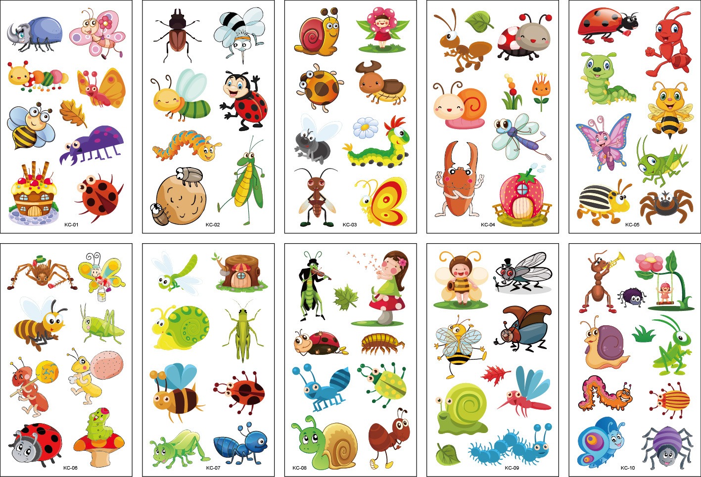 10 stuk Tattoo Sticker Gezicht Hand Cartoon Nep Tatoo Tijdelijke Waterdichte Taty model KC Insect