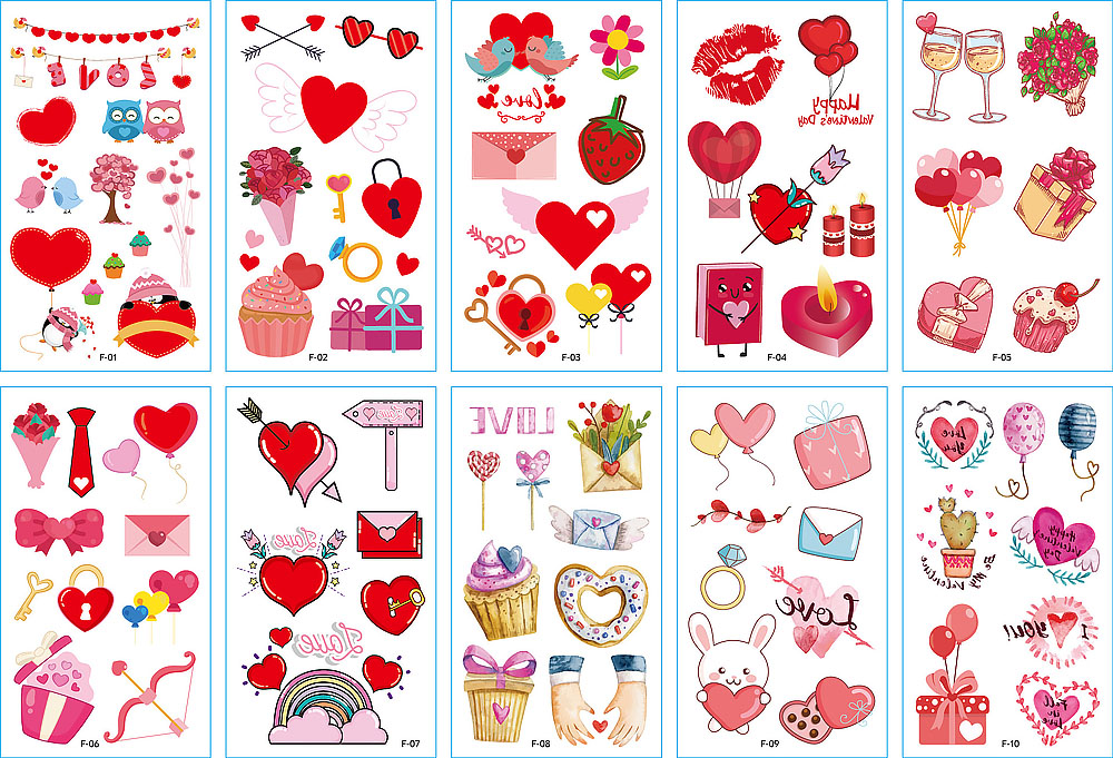10 stuk Tattoo Sticker Gezicht Hand Cartoon Nep Tatoo Tijdelijke Waterdichte Taty model F Valentijnsdag