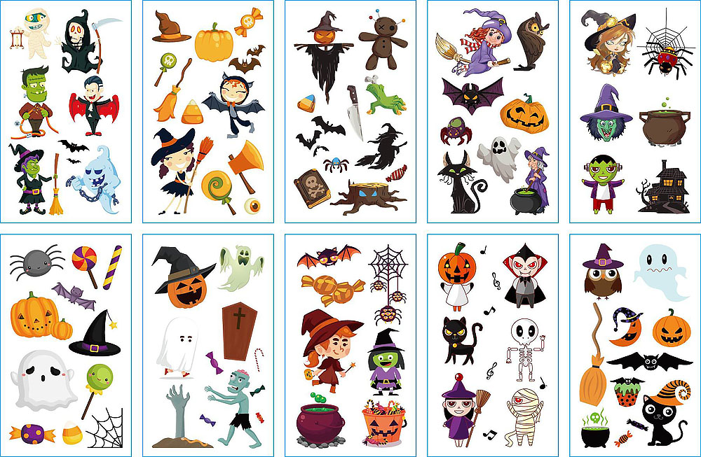 10 stuk Tattoo Sticker Gezicht Hand Cartoon Nep Tatoo Tijdelijke Waterdichte Taty model B Halloween