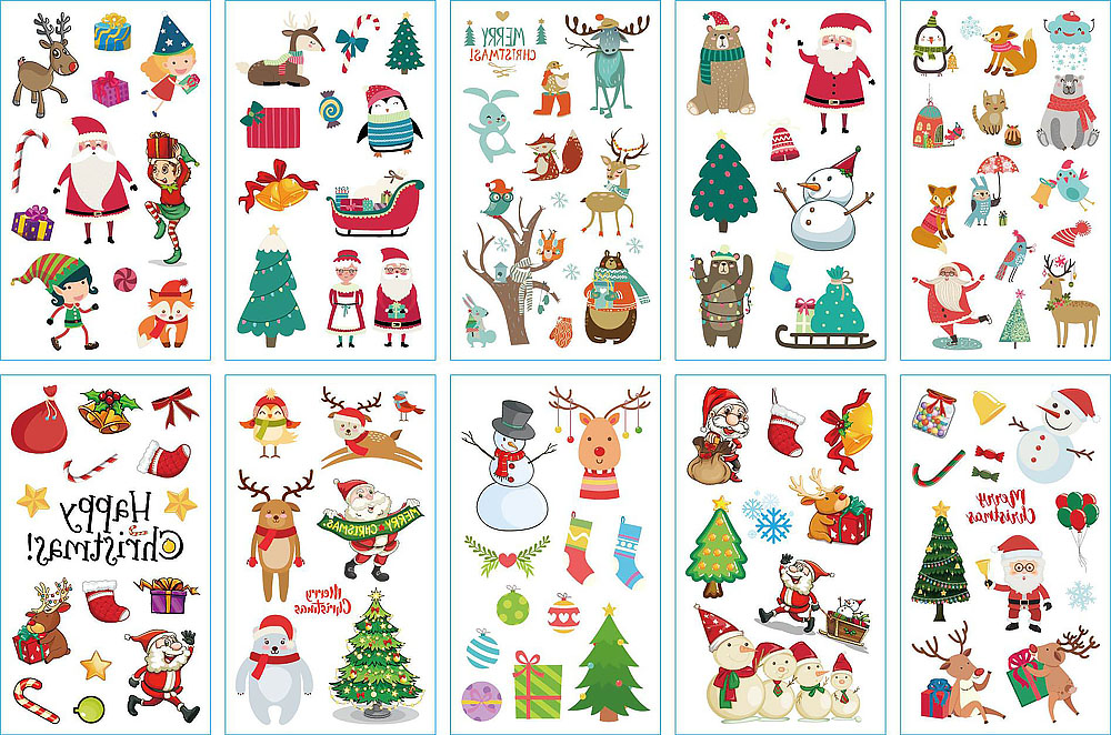 10 stuk Tattoo Sticker Gezicht Hand Cartoon Nep Tatoo Tijdelijke Waterdichte Taty model C Kerstmis
