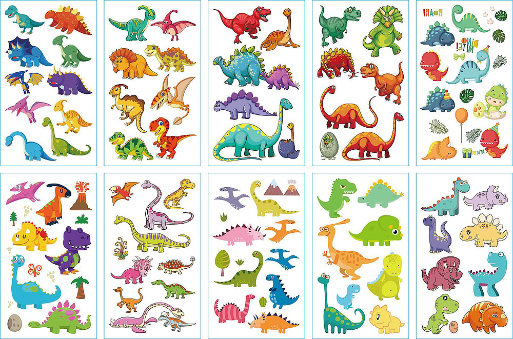 10 stuk Tattoo Sticker Gezicht Hand Cartoon Nep Tatoo Tijdelijke Waterdichte Taty model H Dinosaurus