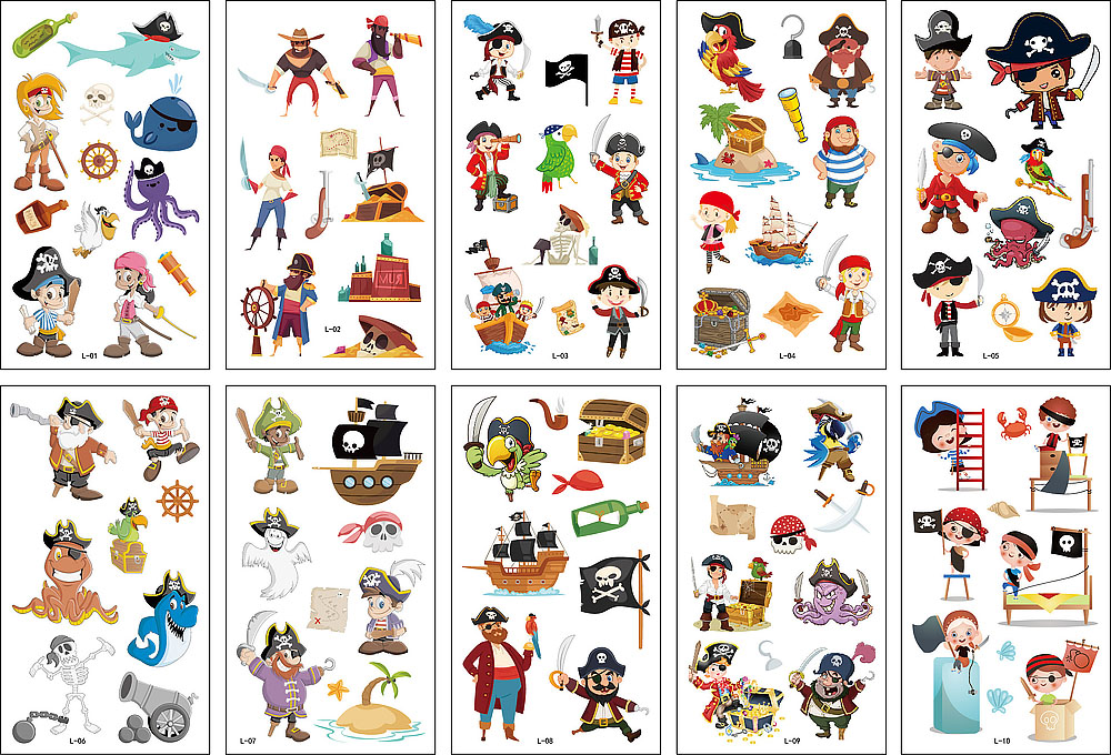 10 stuk Tattoo Sticker Gezicht Hand Cartoon Nep Tatoo Tijdelijke Waterdichte Taty model LP Piraat