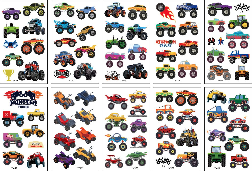10 stuk Tattoo Sticker Gezicht Hand Cartoon Nep Tatoo Tijdelijke Waterdichte Taty model YY monster truck