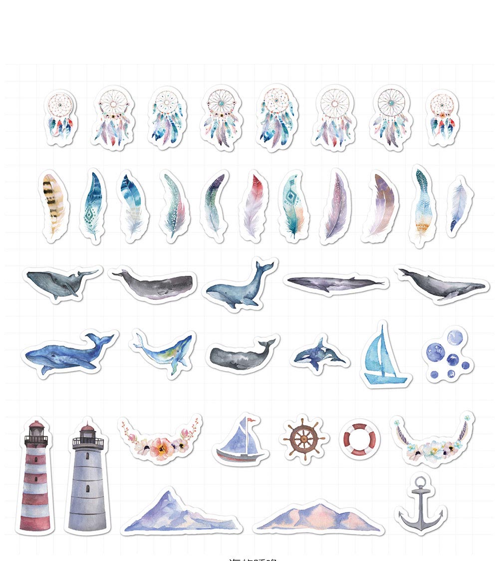 40 stuk aquarel schilderen walvis veerkracht Cartoon stickers voor kinderen en volwassenen Beloningsstickers Journal Laptop Telefoon Stickers