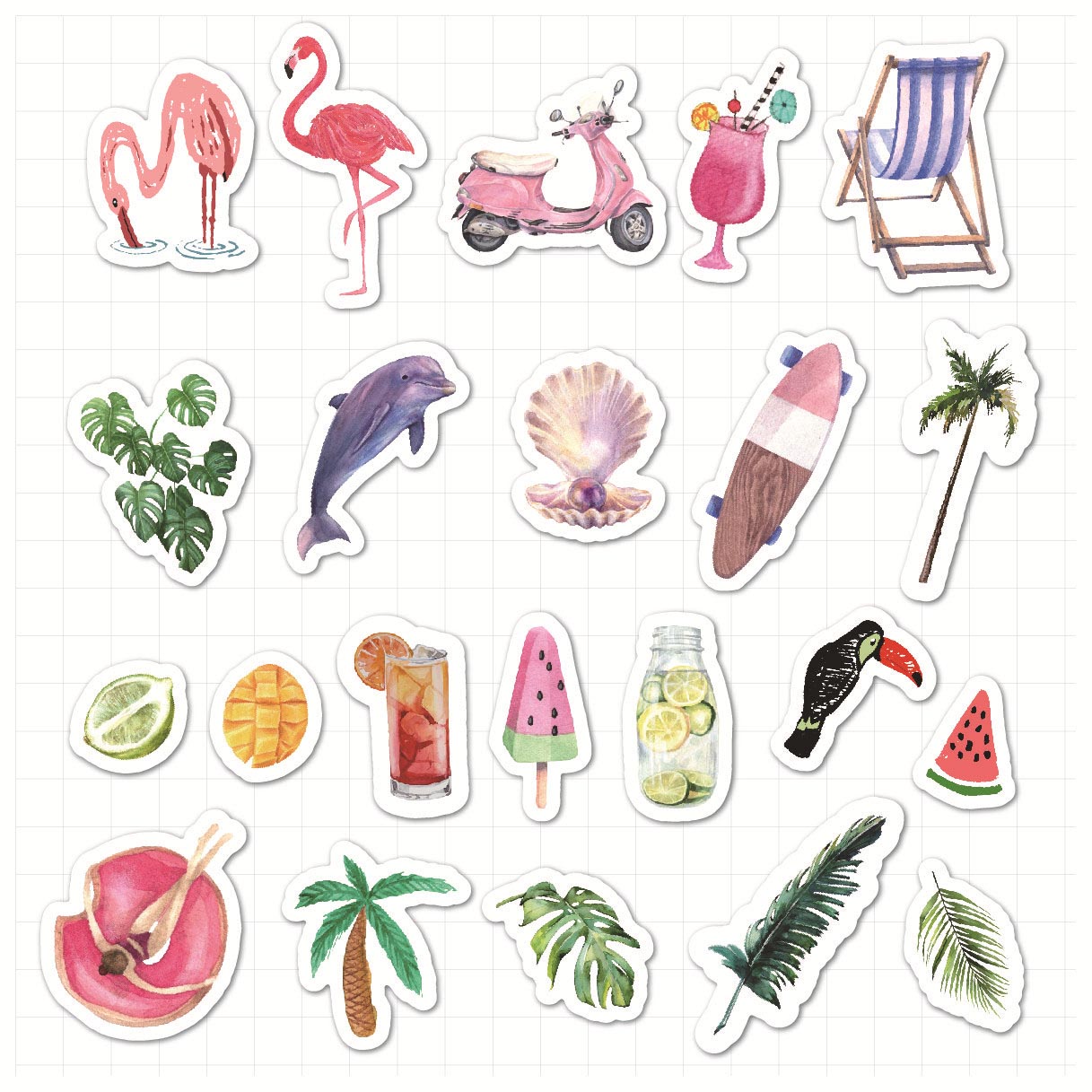 40 stuk aquarel schilderen strand vakantie Cartoon stickers voor kinderen en volwassenen Beloningsstickers Journal Laptop Telefoon Stickers
