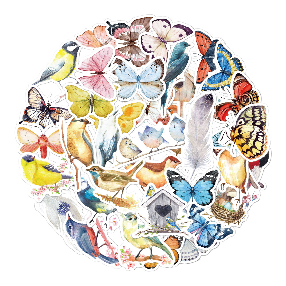 40 stuk aquarel schilderen vlinder vogel Cartoon stickers voor kinderen en volwassenen Beloningsstickers Journal Laptop Telefoon Stickers