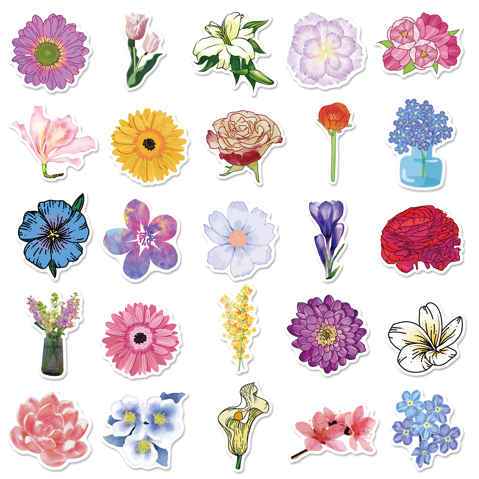50 stuk bloem flower Cartoon stickers voor kinderen en volwassenen Beloningsstickers Journal Laptop Telefoon Stickers