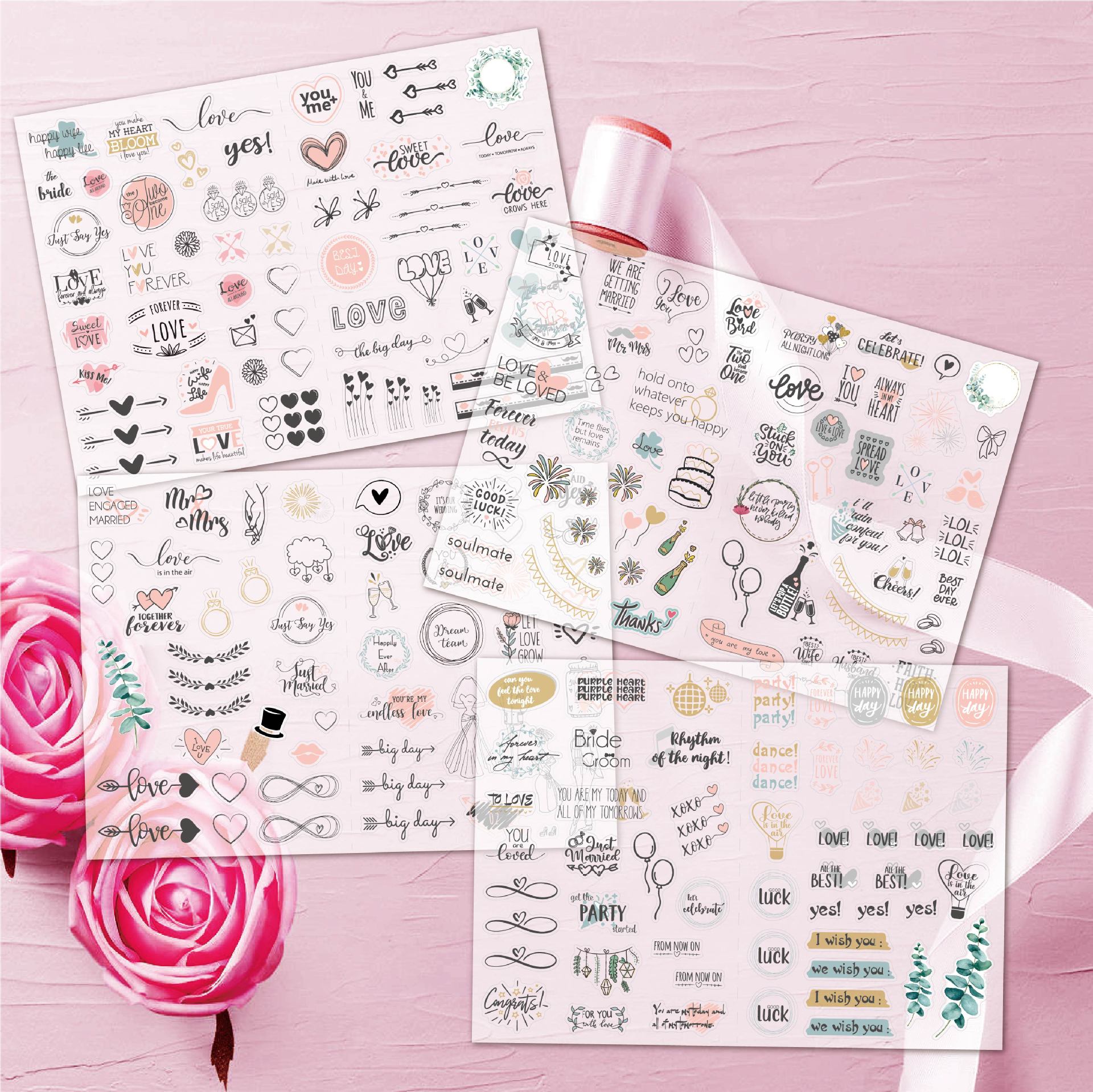 230 stuk bruiloft wedding Cartoon stickers voor kinderen en volwassenen Beloningsstickers Journal Laptop Telefoon Stickers