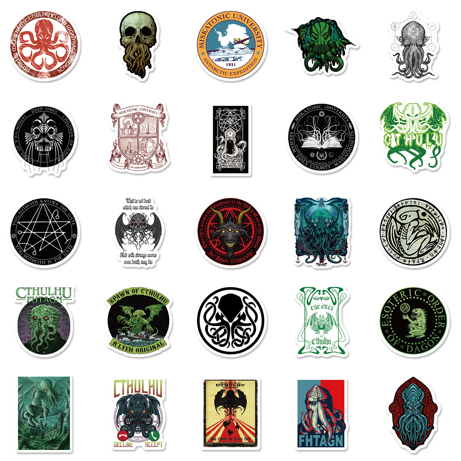 50 stuk cthulhu skelet horror Cartoon stickers voor kinderen en volwassenen Beloningsstickers Journal Laptop Telefoon Stickers