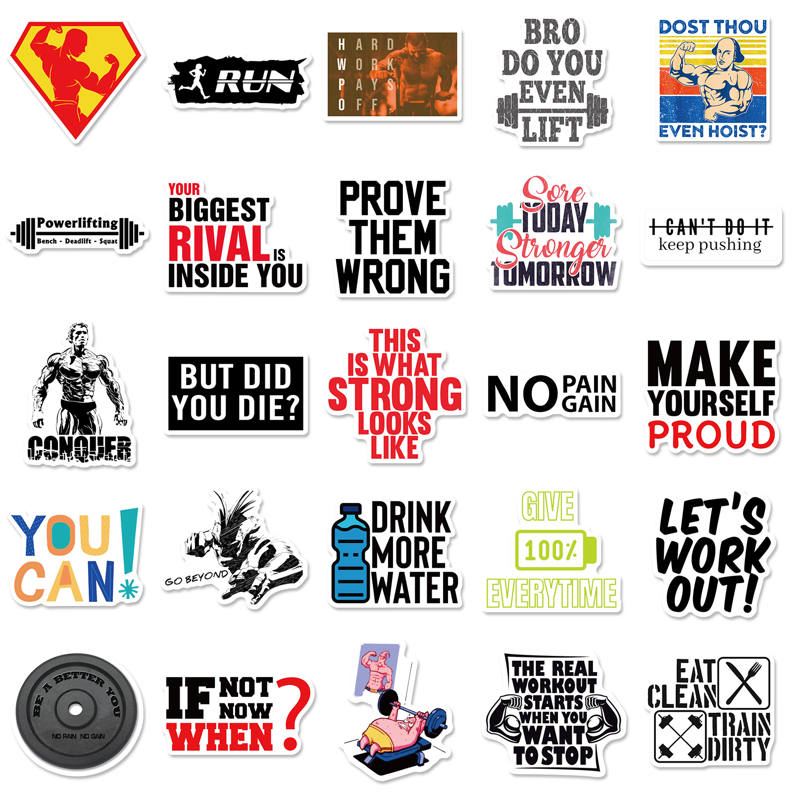 50 stuk fitnessruimte gym sportschool Cartoon stickers voor kinderen en volwassenen Beloningsstickers Journal Laptop Telefoon Stickers