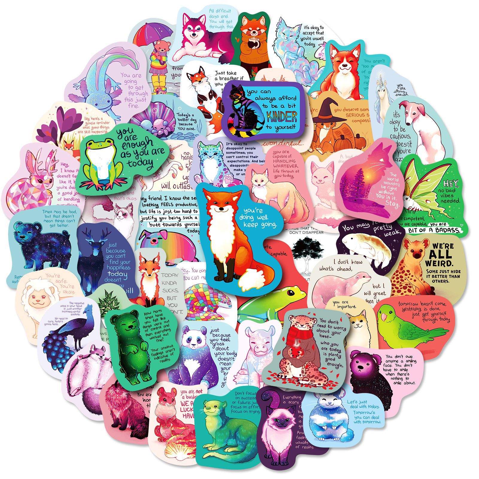 50 stuk helende tekst Cartoon stickers voor kinderen en volwassenen Beloningsstickers Journal Laptop Telefoon Stickers