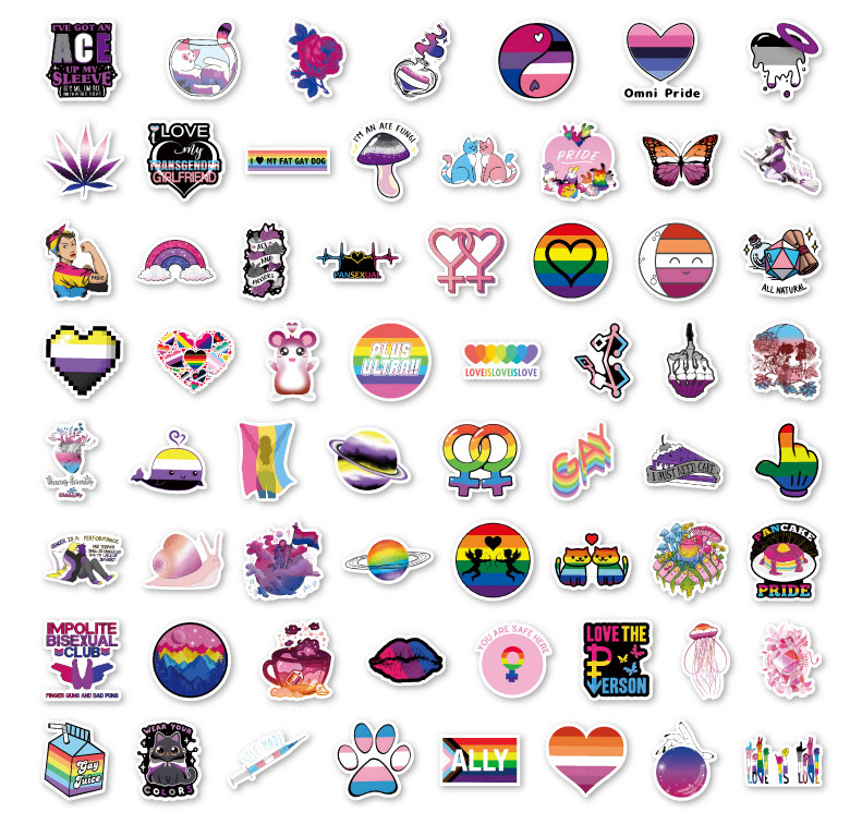 63 stuk homo gay lesbienne Cartoon stickers voor kinderen en volwassenen Beloningsstickers Journal Laptop Telefoon Stickers