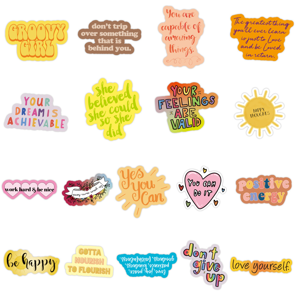 50 stuk inspirerende tekst Cartoon stickers voor kinderen en volwassenen Beloningsstickers Journal Laptop Telefoon Stickers