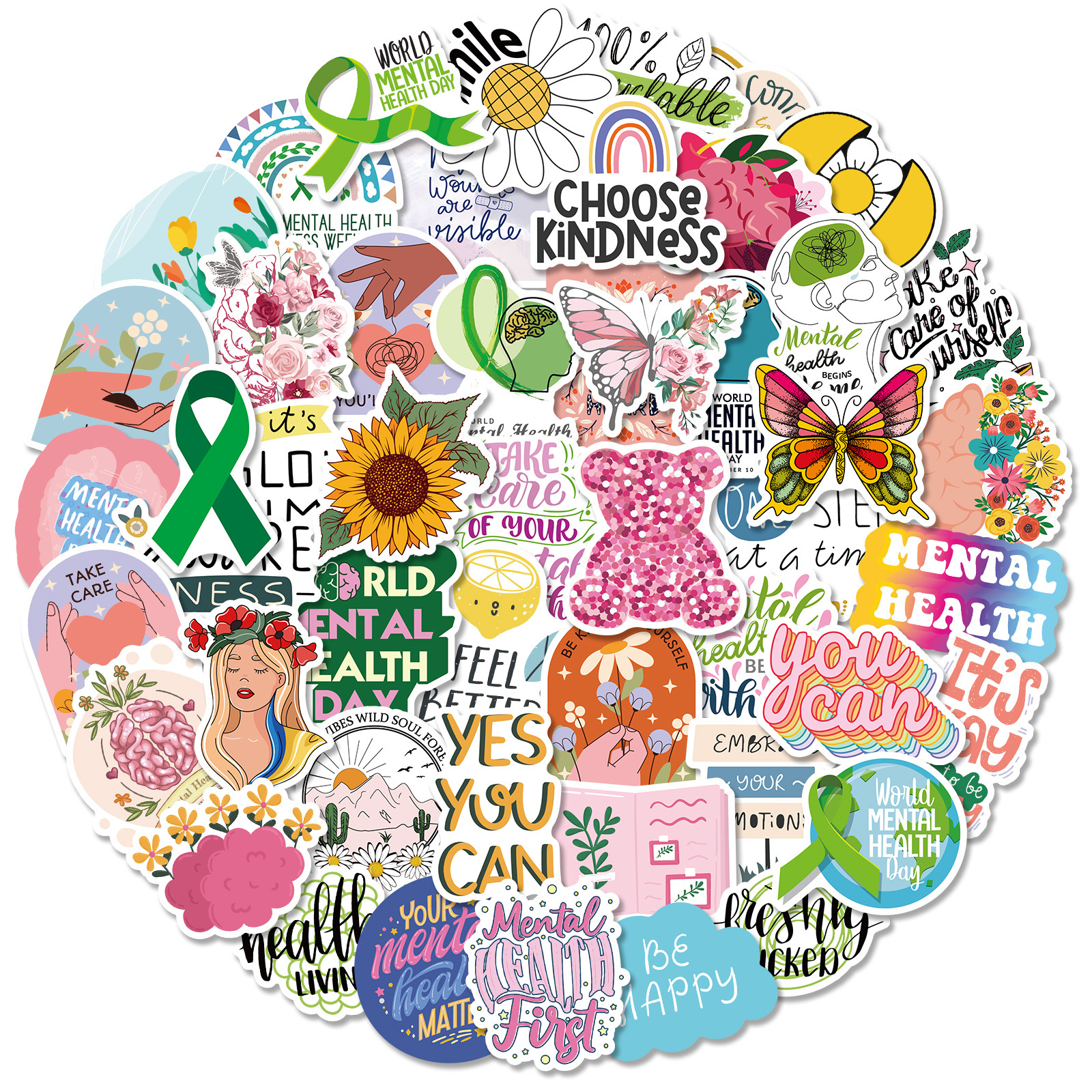 50 stuk mentale gezondheid Cartoon stickers voor kinderen en volwassenen Beloningsstickers Journal Laptop Telefoon Stickers
