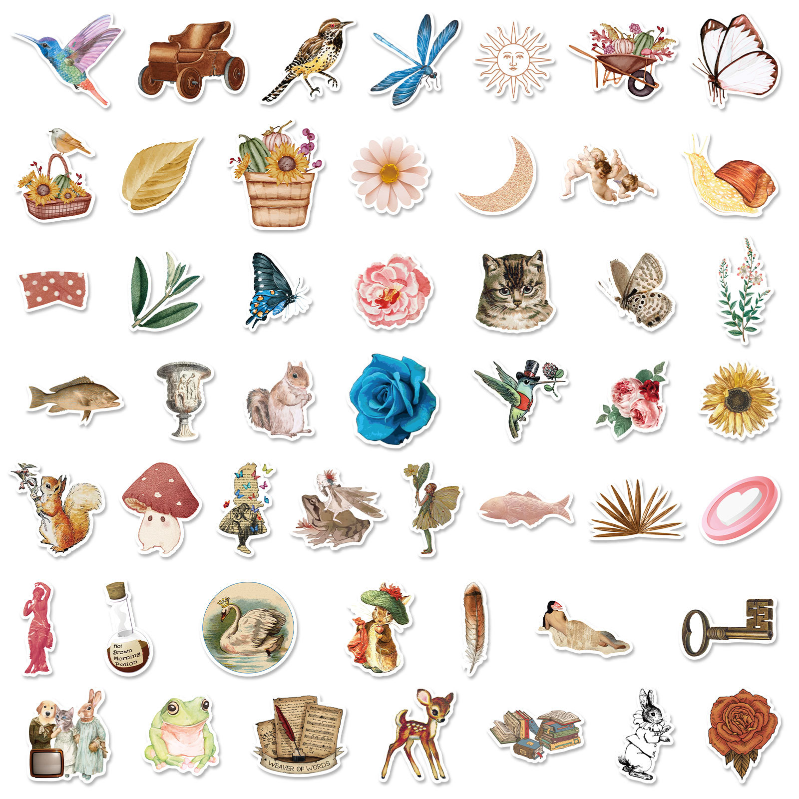 50 stuk nostalgisch retro notitieboek vogelbeest Cartoon stickers voor kinderen en volwassenen Beloningsstickers Journal Laptop Telefoon Stickers