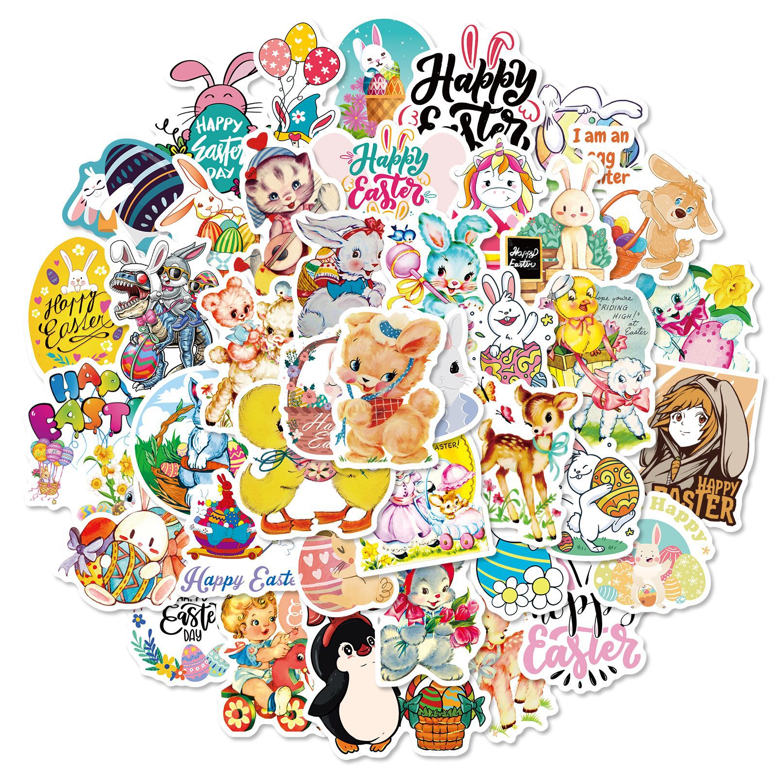 50 stuk pasen konijn eieren Cartoon stickers voor kinderen en volwassenen Beloningsstickers Journal Laptop Telefoon Stickers