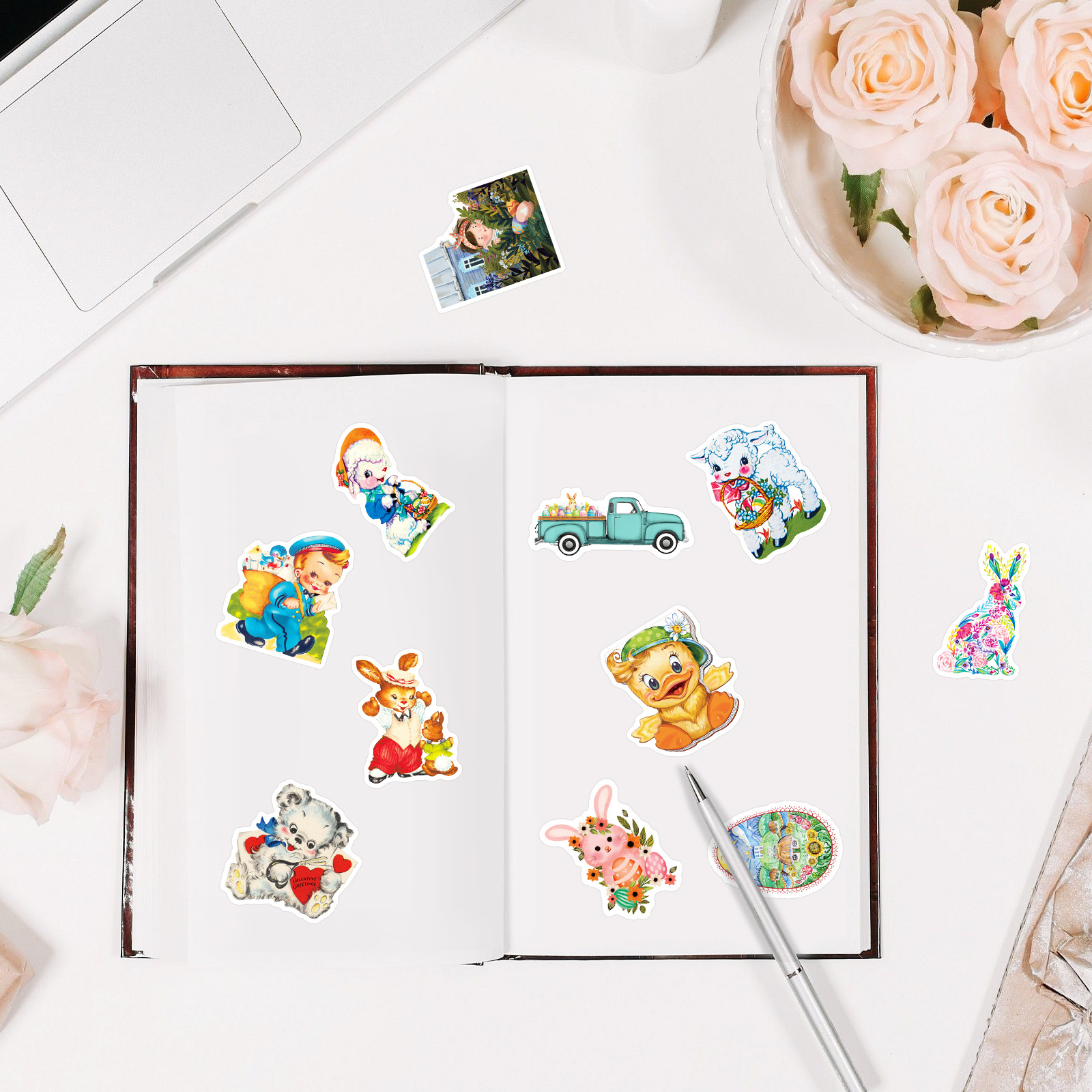 50 stuk pasen konijn eieren Cartoon stickers voor kinderen en volwassenen Beloningsstickers Journal Laptop Telefoon Stickers