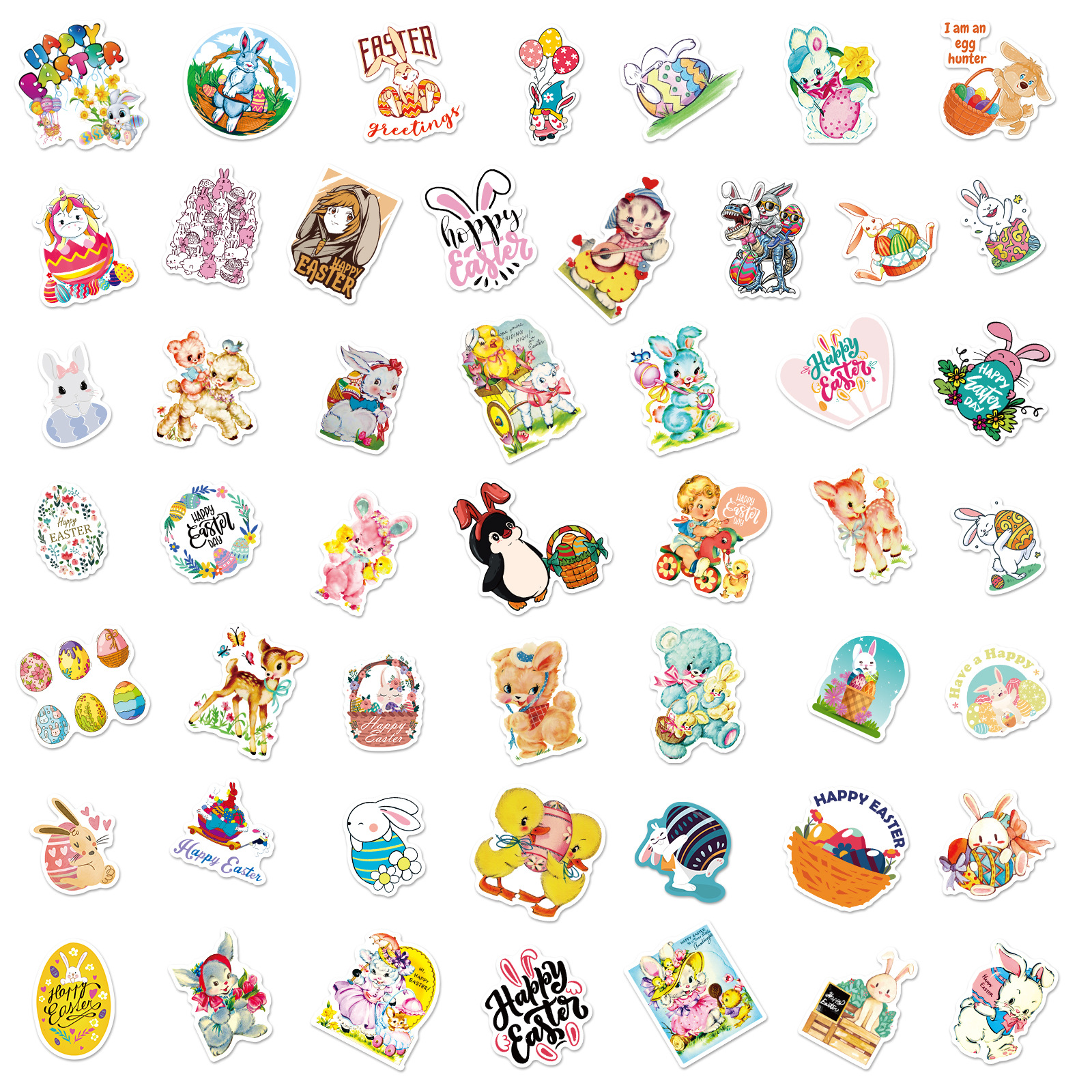 50 stuk pasen konijn eieren Cartoon stickers voor kinderen en volwassenen Beloningsstickers Journal Laptop Telefoon Stickers