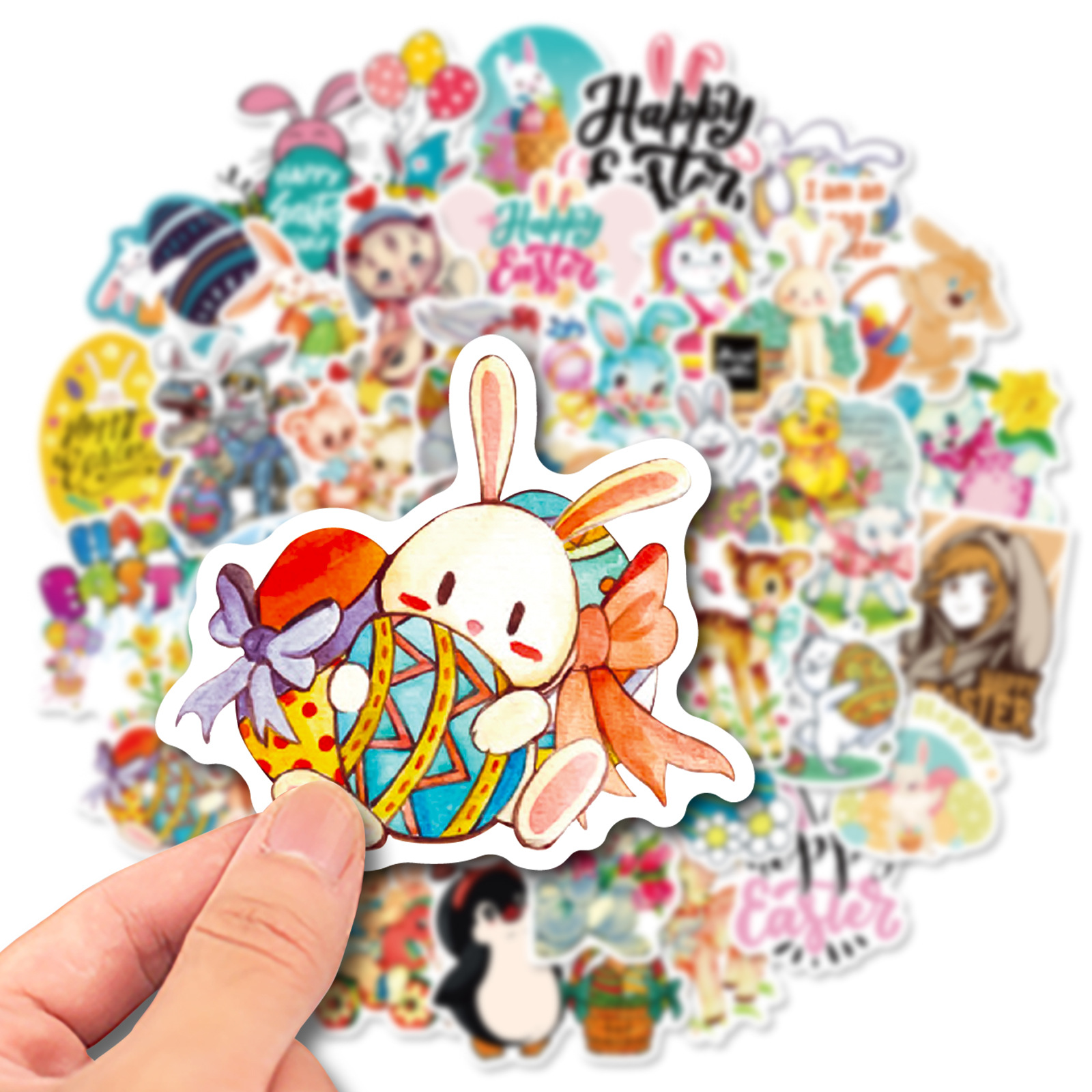 50 stuk pasen konijn eieren Cartoon stickers voor kinderen en volwassenen Beloningsstickers Journal Laptop Telefoon Stickers