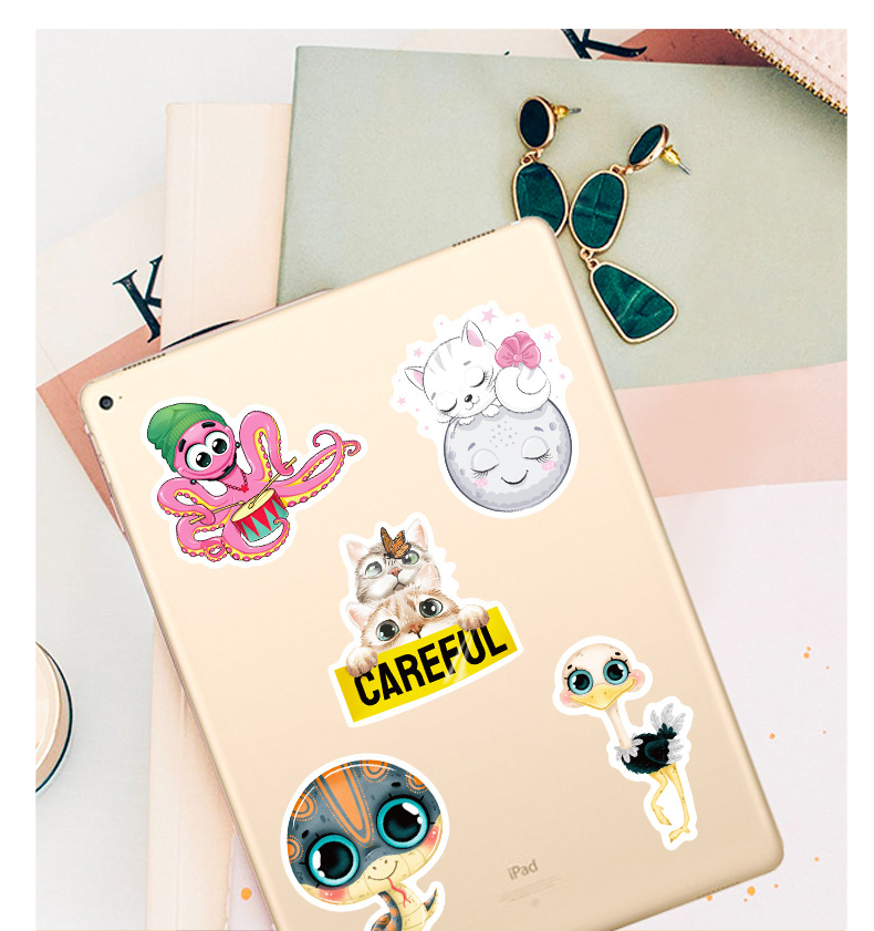 50 stuk schattige cartoon grote ogen dier Cartoon stickers voor kinderen en volwassenen Beloningsstickers Journal Laptop Telefoon Stickers