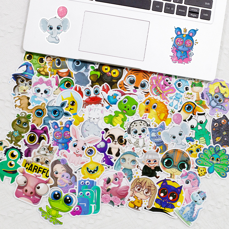 50 stuk schattige cartoon grote ogen dier Cartoon stickers voor kinderen en volwassenen Beloningsstickers Journal Laptop Telefoon Stickers