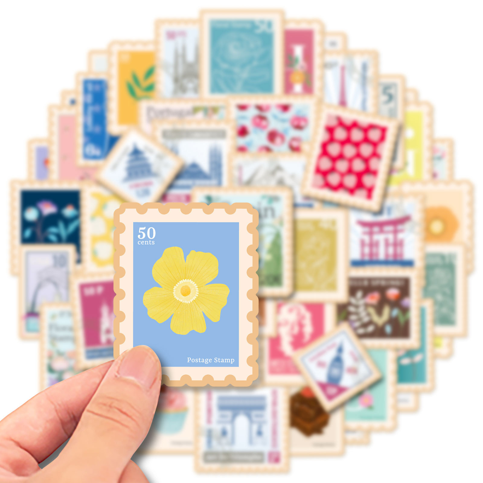 50 stuk vintage stempel Cartoon stickers voor kinderen en volwassenen Beloningsstickers Journal Laptop Telefoon Stickers