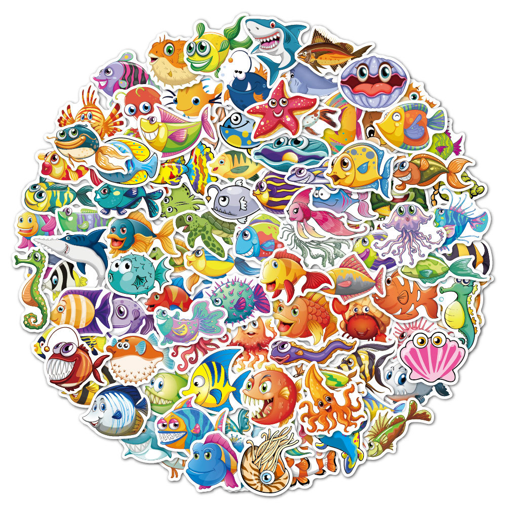 104 stuk Vis Aquatische wezens A031 Cartoon stickers voor kinderen en volwassenen Beloningsstickers Journal Laptop Telefoon Stickers