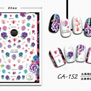 3D Nagel Sticker Coole stickers voor nagel folie Fashion Manicure Stickers Nagels CA-152 Borduurwerk Paars