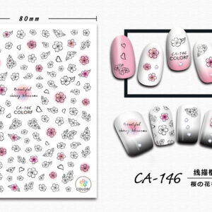 3D Nagel Sticker Coole stickers voor nagel folie Fashion Manicure Stickers Nagels CA-146 Kersebloesem Zwart